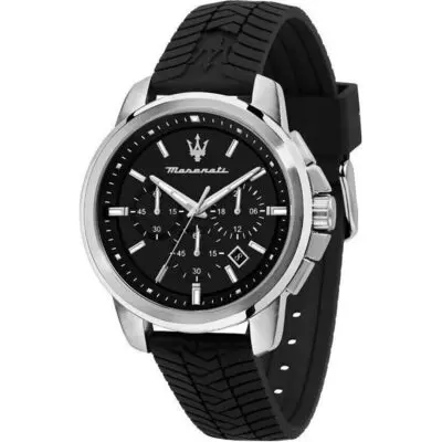 Maserati Successo Chronograph Silicone Strap Black Dial Quartz R8871621014 100M Men's Watch