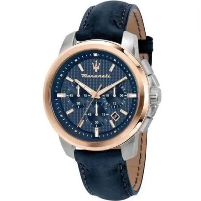 Maserati Successo Chronograph Leather Strap Blue Dial Quartz R8871621015 Men's Watch