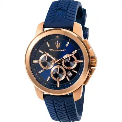 Maserati Successo Lifestyle Chronograph Rubber Strap Blue Dial Quartz R8871621034 Men's Watch