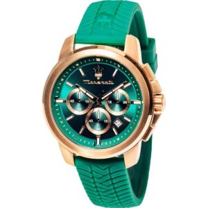 Maserati Successo Lifestyle Chronograph Rubber Strap Green Dial Quartz R8871621038 Men's Watch