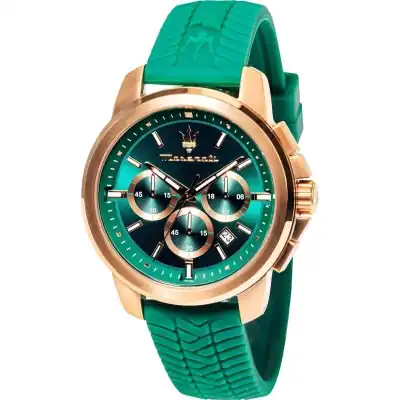Maserati Successo Lifestyle Chronograph Rubber Strap Green Dial Quartz R8871621038 Men's Watch