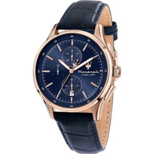 Maserati Sorpasso Chronograph Leather Strap Blue Sunray Dial Quartz R8871624009 100M Men's Watch