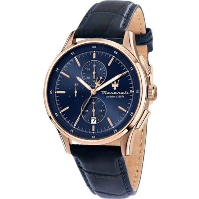 Maserati Sorpasso Chronograph Leather Strap Blue Sunray Dial Quartz R8871624009 100M Men's Watch