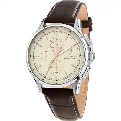 Maserati Sorpasso Chronograph Leather Strap Beige Dial Quartz R8871624010 100M Men's Watch