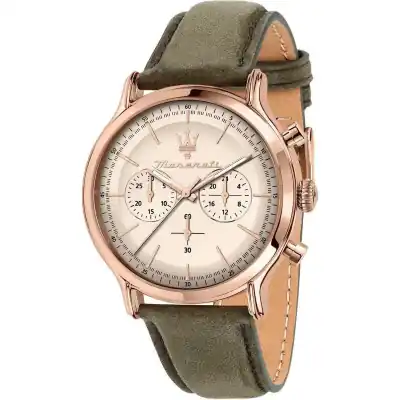 Maserati Epoca Chronograph Leather Strap Beige Dial Quartz R8871633007 100M Men's Watch