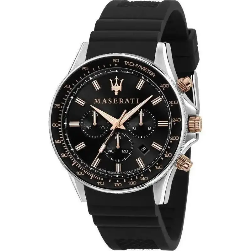 Maserati Sfida Chronograph Silicone Strap Black Dial Quartz R8871640002 100M Men's Watch