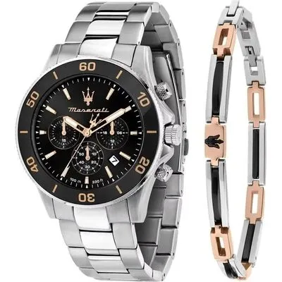 Maserati Competizione Chronograph Stainless Steel Black Dial Quartz R8873600001 100M Men's Watch With Extra Bracelet