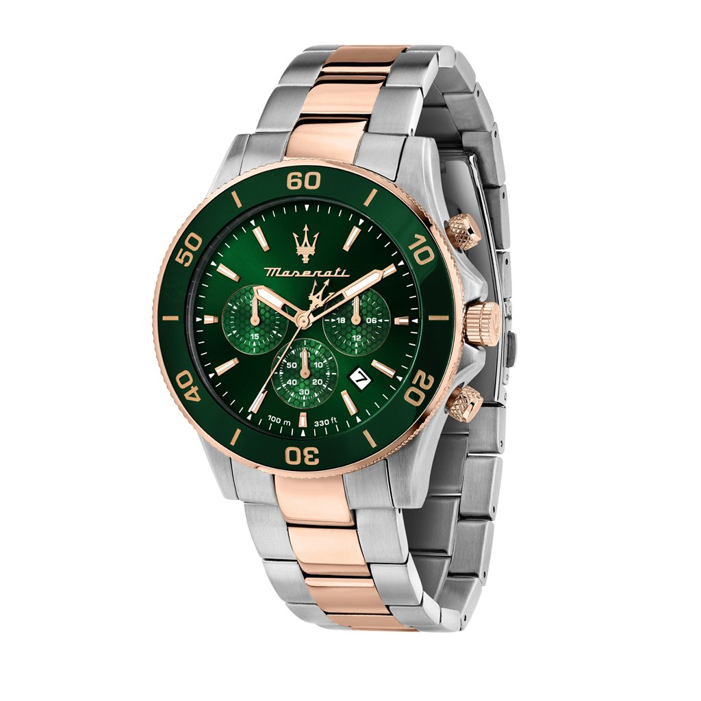 R8873600004 Maserati Competizione Chronograph Two Tone Stainless Steel Green Dial Quartz R8873600004 100M Men's Watch