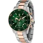Maserati Competizione Chronograph Two Tone Stainless Steel Green Dial Quartz R8873600004 100M Men's Watch