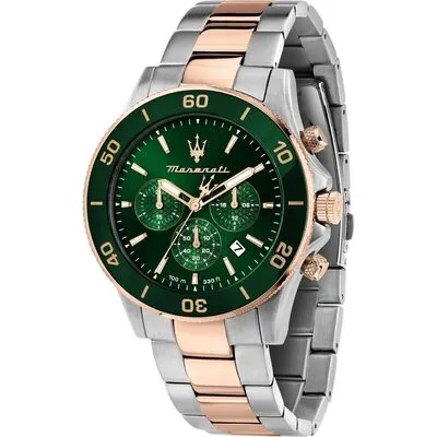 Maserati Competizione Chronograph Two Tone Stainless Steel Green Dial Quartz R8873600004 100M Men's Watch