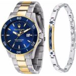 Maserati Competizione Two Tone Stainless Steel Blue Sunray Dial Quartz R8873600007 100M Men's Watch