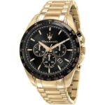 Maserati Traguardo Chronograph Gold Tone Stainless Steel Black Dial Quartz R8873612041 100M Men's Watch