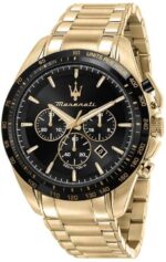 Maserati Traguardo Chronograph Gold Tone Stainless Steel Black Dial Quartz R8873612041 100M Men's Watch