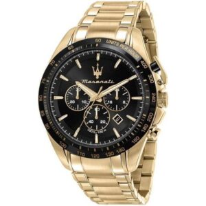 Maserati Traguardo Chronograph Gold Tone Stainless Steel Black Dial Quartz R8873612041 100M Men's Watch