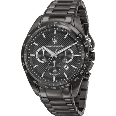 Maserati Limited Edition Patterned Dial Gunmetal Stainless Steel Watch Men 330ft 100m Black Metal Gray Strap Quartz Battery Analog Chronograph Traguardo R8873612045