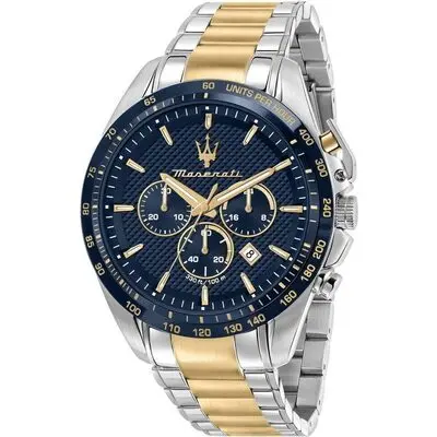 Maserati Traguardo Limited Edition Chronograph Two Tone Stainless Steel Blue Dial Quartz R8873612046 100M Men's Watch