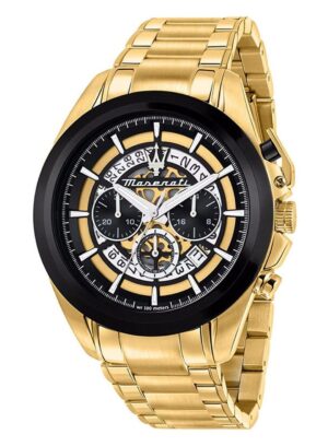 Maserati Traguardo Chronograph Gold Tone Stainless Steel Multicolor Skeleton Dial Quartz R8873612058 100M Men's Watch