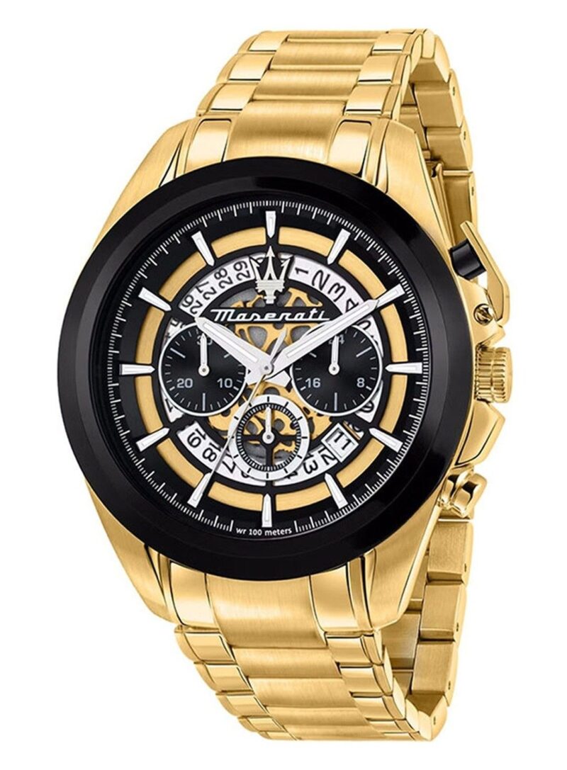 Maserati Traguardo Chronograph Gold Tone Stainless Steel Multicolor Skeleton Dial Quartz R8873612058 100M Men's Watch