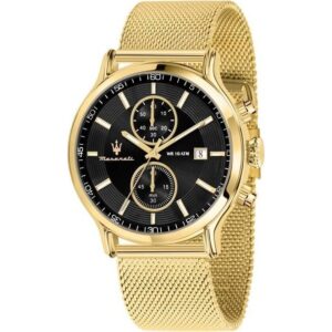 Maserati Epoca Chronograph Gold Tone Stainless Steel Mesh Black Dial Quartz R8873618014 100M Men's Watch