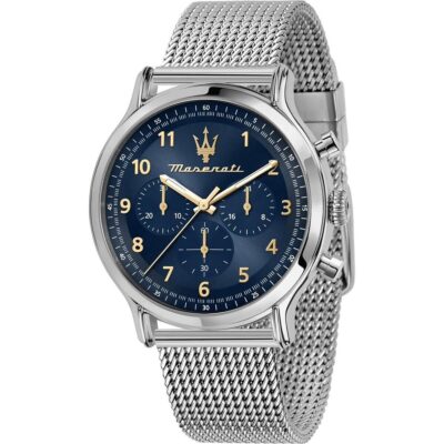 Maserati Limited Edition Mesh Watch Men Blue Dial Metal Stainless Steel Silver Strap Quartz Battery Analog Chronograph Epoca R8873618022