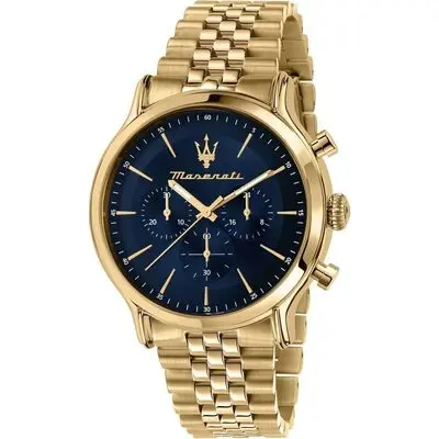 Maserati Epoca Limited Edition Chronograph Gold Tone Stainless Blue Dial Quartz R8873618031 100M Men's Watch