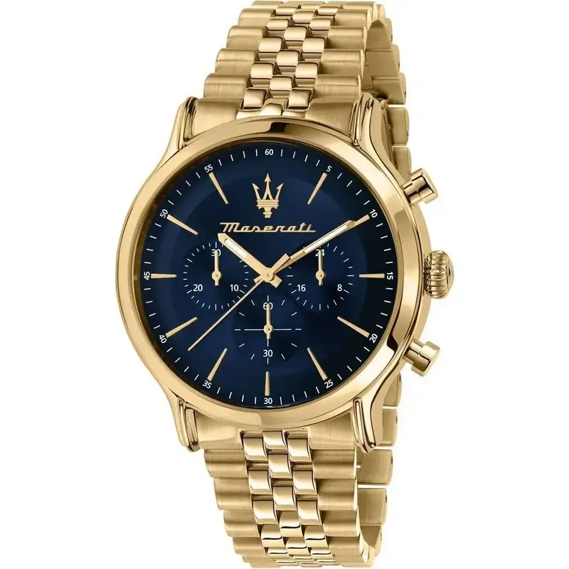 Maserati Epoca Limited Edition Chronograph Gold Tone Stainless Blue Dial Quartz R8873618031 100M Men's Watch