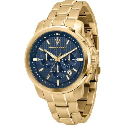 Maserati Watch Men Blue Dial Metal Stainless Steel Gold Strap Quartz Battery Analog Chronograph Successo R8873621021