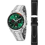 Maserati Sorpasso Chronograph Stainless Steel Green Sunray Dial Quartz R8873624002 100M Men's Watch With Extra Strap