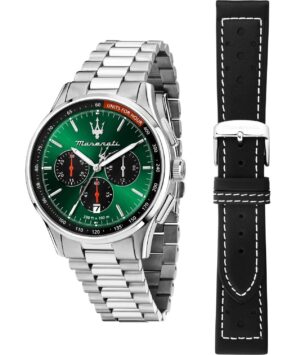 Maserati Sorpasso Chronograph Stainless Steel Green Sunray Dial Quartz R8873624002 100M Men's Watch With Extra Strap