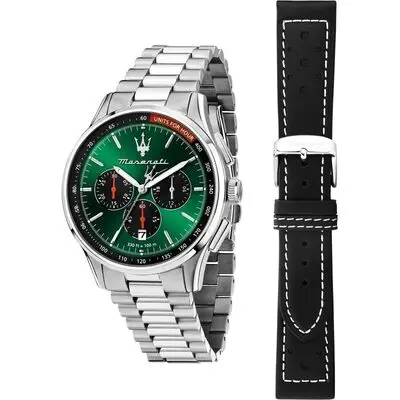 Maserati Sorpasso Chronograph Stainless Steel Green Sunray Dial Quartz R8873624002 100M Men's Watch With Extra Strap