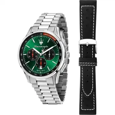 Maserati Sorpasso Chronograph Stainless Steel Green Sunray Dial Quartz R8873624002 100M Men's Watch With Extra Strap