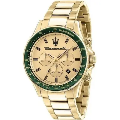 Maserati Sfida Chronograph Gold Tone Dial Quartz R8873640005 100M Men's Watch