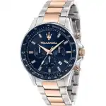 Maserati Sfida Chronograph Two Tone Stainless Blue Dial Quartz R8873640022 100M Men's Watch