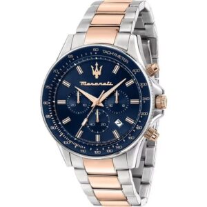 Maserati Sfida Chronograph Two Tone Stainless Blue Dial Quartz R8873640022 100M Men's Watch
