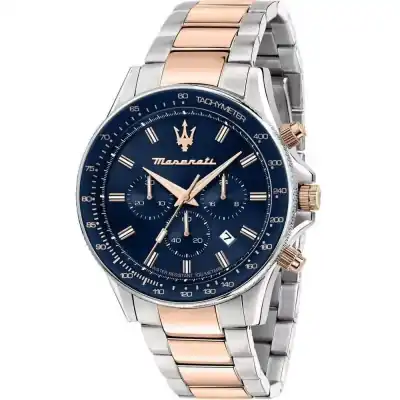 Maserati Sfida Chronograph Two Tone Stainless Blue Dial Quartz R8873640022 100M Men's Watch