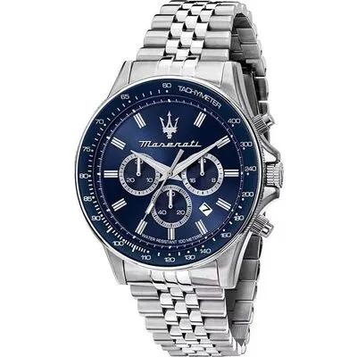 Maserati Sfida Chronograph Stainless Steel Blue Sunray Dial Quartz R8873640025 100M Men's Watch