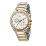 Maserati Stile Chronograph Two Tone Stainless Steel White Dial R8873642009 100M Men's Watch