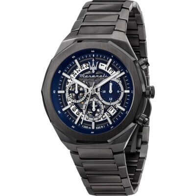 Maserati Watch Men 100m 330ft Blue Dial Metal Stainless Steel Gray Strap Quartz Battery Analog Chronograph Stile R8873642012