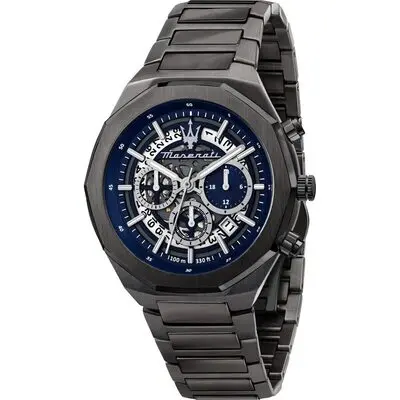 Maserati Stile Chronograph Stainless Steel Blue Skeleton Dial Quartz R8873642012 100M Men's Watch