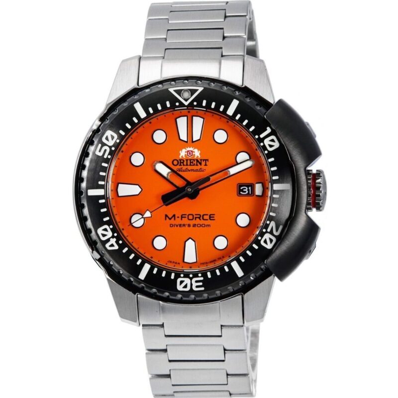 Orient M-Force AC0L Sports Stainless Steel Orange Dial Automatic Diver's RA-AC0L08Y00B 200M Men's Watch Orient M-Force AC0L Sports Stainless Steel Orange Dial Automatic Diver's RA-AC0L08Y00B 200M Men's Watch