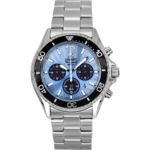 Orient Sports Chronograph Stainless Steel Sky Blue Dial Quartz Diver's RA-TX0206L 200M Men's Watch