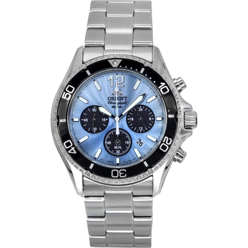 Orient Sports Chronograph Stainless Steel Sky Blue Dial Quartz Diver's RA-TX0206L 200M Men's Watch
