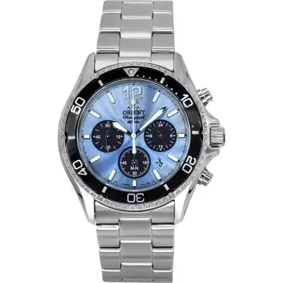 Orient Sports Chronograph Stainless Steel Sky Blue Dial Quartz Diver's RA-TX0206L 200M Men's Watch