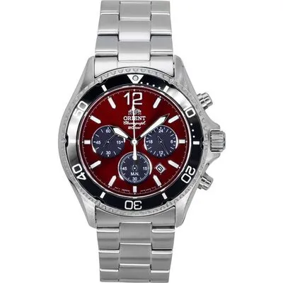 Orient Sports Chronograph Stainless Steel Sky Red Dial Quartz Diver's RA-TX0207R 200M Men's Watch