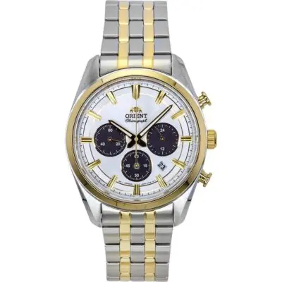 Orient Contemporary Chronograph Two Tone Stainless Steel White Dial Quartz RA-TX0302S Men's Watch