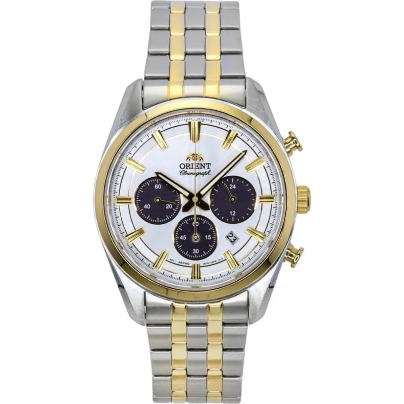 Orient Contemporary Chronograph Two Tone Stainless Steel White Dial Quartz RA-TX0302S Men's Watch