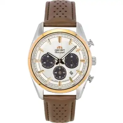 Orient Contemporary Chronograph Leather Strap White Dial Quartz RA-TX0306S Men's Watch