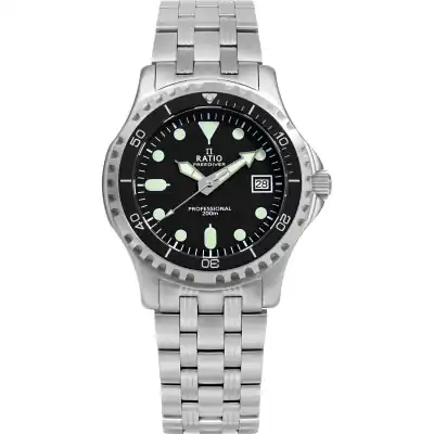 Ratio FreeDiver Professional Sapphire Black Dial Quartz RTF005 200M Men's Watch
