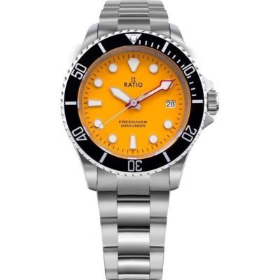 Ratio FreeDiver Sapphire Stainless Steel Yellow Dial Quartz RTF034 200M Men's Watch