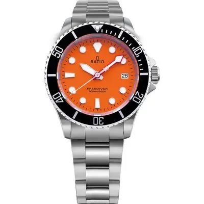 Ratio FreeDiver Sapphire Stainless Steel Orange Dial Quartz RTF035 200M Men's Watch